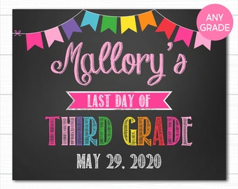 Last Day Of School Sign PRINTABLE, Personalized Last Day Of School Sign, Rainbow School Sign, First Day Of School Sign, Printable Chalkboard