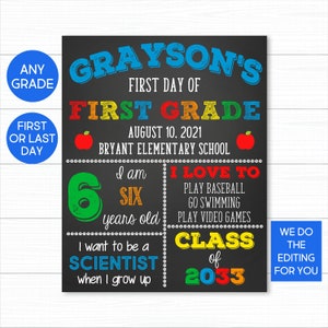 Lavagna con cartello per il primo giorno di scuola: stampabile per il ritorno a scuola (download digitale)