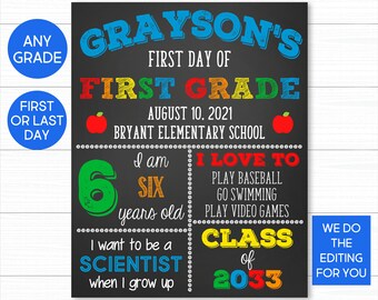 First Day of School Chalkboard Sign: Printable Back to School (Digital Download)