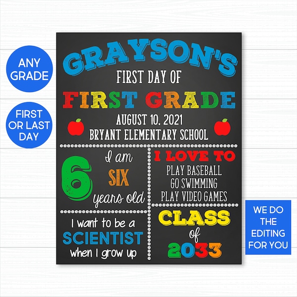 First Day Of School Sign, Back To School Sign, Boy First Day of School Sign, First Day Of School Chalkboard Printable, 1st Day Of School