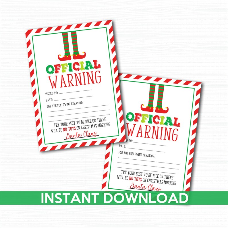 PRINTABLE Elf Warning Note Elf Warning Card Official Elf Etsy