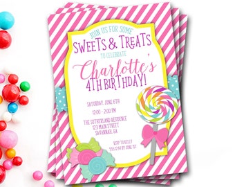 Candy Birthday Invitation, Lollipop Birthday Invitation, Candy Shoppe, Sweets And Treats Birthday Invitation, Girl Birthday Invitation