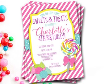 Candy Lollipop Birthday Invitation: Sweets & Treats (Digital)