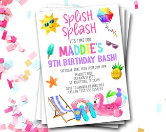 Pool Party Birthday Invitation: Summer Splash (Digital or Printed)