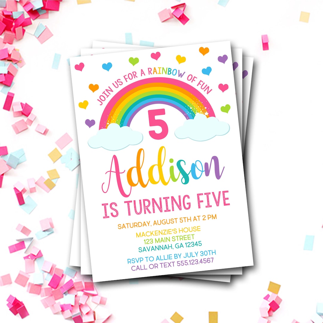 Rainbow Birthday Invitation, Rainbow Invitation, Rainbow of Fun, Over