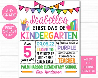 Girl's First Day of School Sign: Rainbow Chalkboard (Printable Digital JPG)