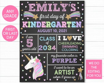 Unicorn First Day Of School Sign, Back To School Sign, First Day Of School Chalkboard, 1st Day Of School Sign, Photo Prop, Preschool Sign