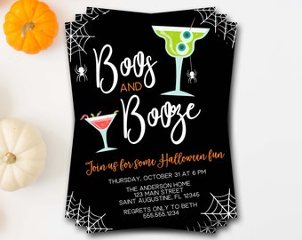 Boos and Booze Halloween Party Invitation (Digital or Printed)