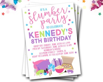 Slumber Party Birthday Invitation: Sleepover Theme (Digital or Printed)