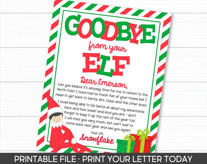 PRINTABLE Elf Goodbye Letter Personalized Elf Goodbye - Etsy