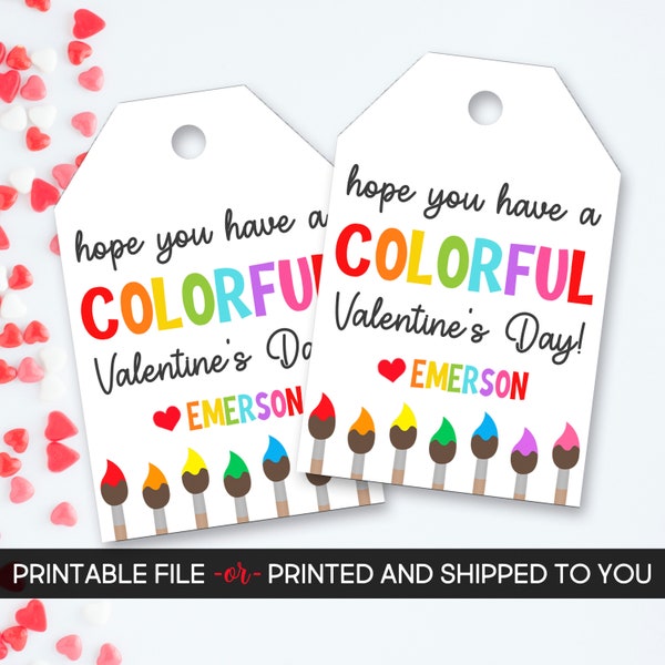 Valentine's Day Tag, Art Valentine's Tag, Paint Valentine Tag, Personalized Valentine's Tag, Colorful Valentine Printable or Printed Tags