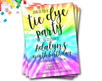 Tie Dye Birthday Party Invitation: Rainbow Girl Birthday (Digital or Printed)