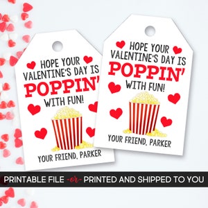 Popcorn Valentine's Day Tag, Popcorn Valentine's Tag, Poppin Valentine, Poporn, Personalized Valentine's Tag, Printable Valentine's Day Tags