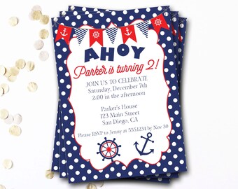 Nautical Birthday Invitation, Nautical Birthday Invite, Anchor Birthday Invitation, Nautical Birthday Party, Preppy Birthday Invitation
