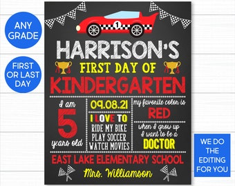 Race Car First Day of School Sign, Printable Chalkboard (Digital Download)