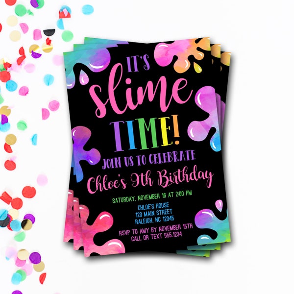 Slime Birthday Invitation, Slime Invitation, Slime Party Invitation, Slime Birthday Party Invitation, Slime Invite, Girl Birthday Invitation