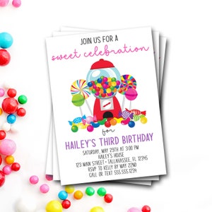 Candy Birthday Invitation, Gumball Birthday Invitation, Sweet Celebration, Candy Birthday Party, Rainbow Birthday Invitation, Candy Invite