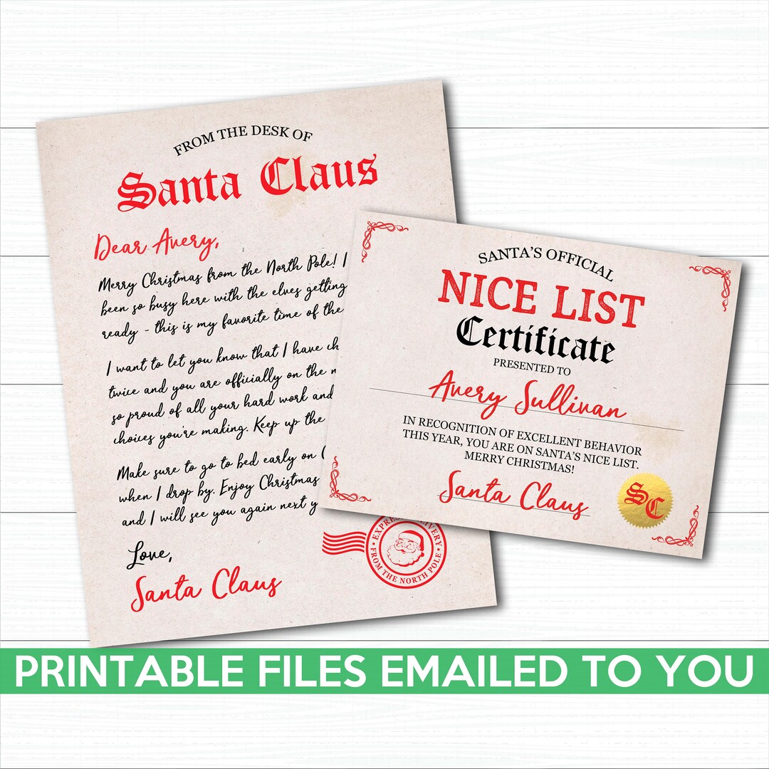 PRINTABLE Personalized Santa Letter, Personalized Letter From Santa, Santa Letter and Nice List