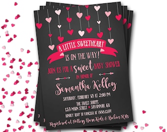 Heart Baby Shower Invitation, Sweetheart Baby Shower Invitation, Valentines Baby Shower Invitation, Hearts Baby Shower, Little Sweetheart