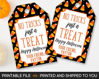 Personalized Candy Corn Halloween Tags, Trick or Treat (PRINTABLE or PRINTED)