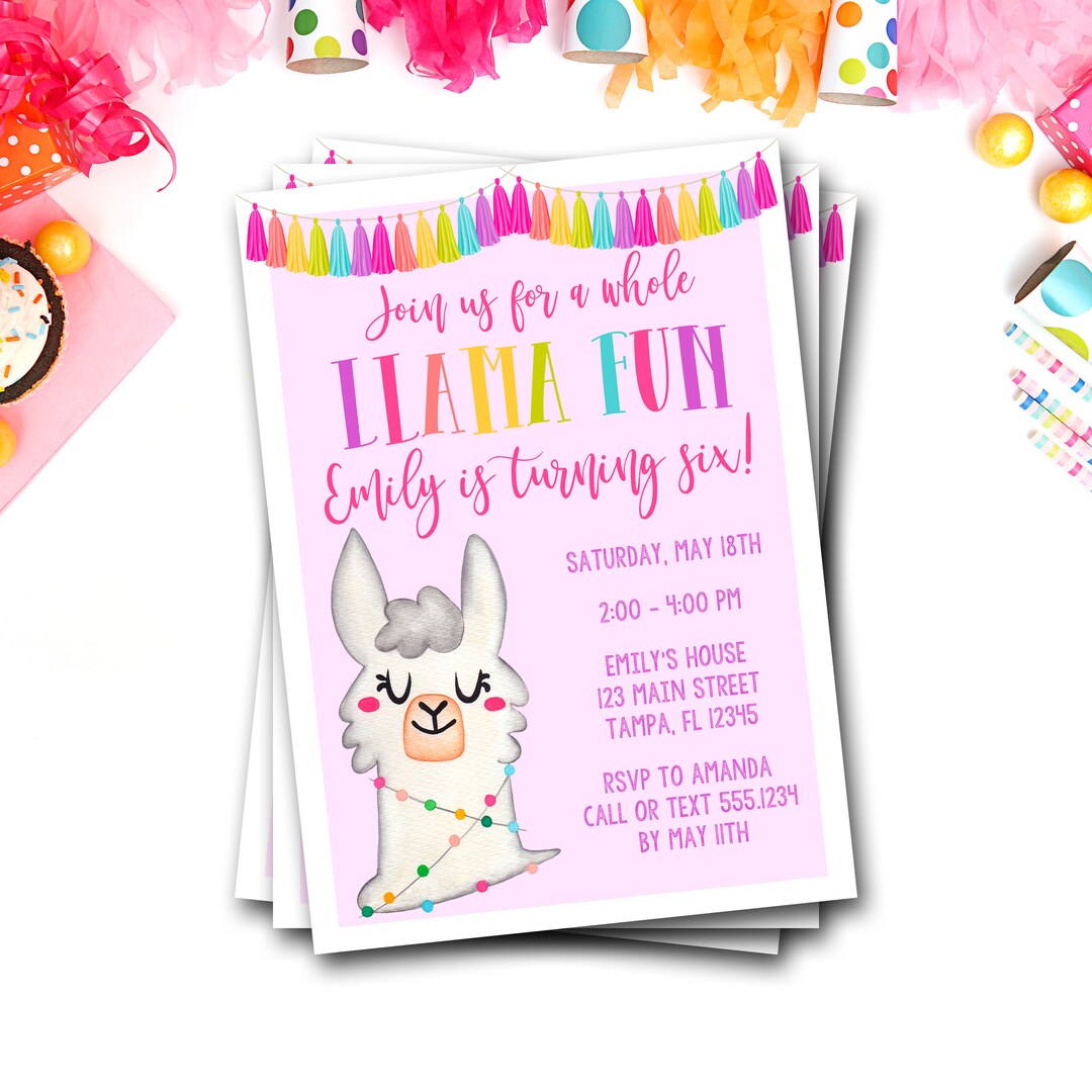 Llama Birthday Invitation, Llama Invitation, Whole Llama Fun, Llama ...