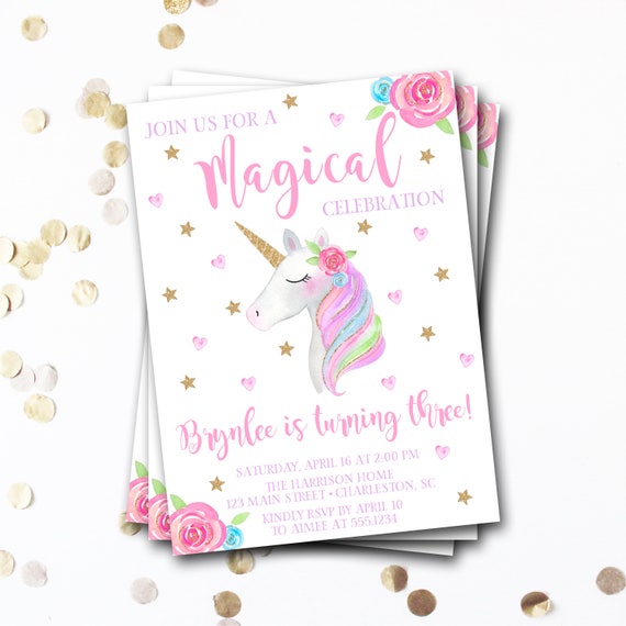 Unicorn Birthday Invitation: Pink and Gold Magical Party (Printable)