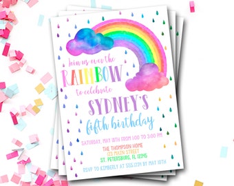 Rainbow Birthday Invitation: Over The Rainbow Party (Digital or Printed)