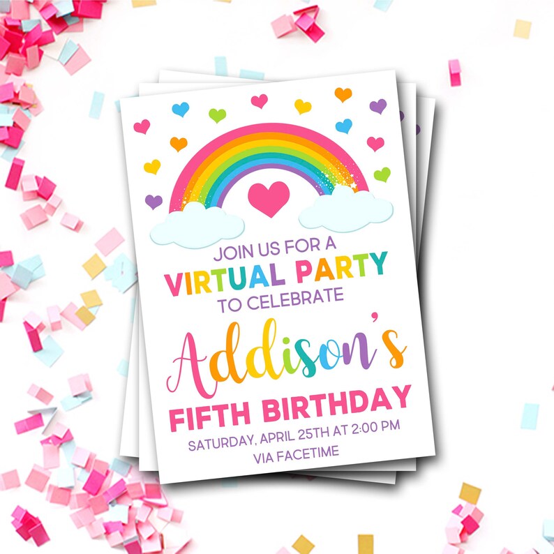 Virtual Birthday Party Invitation Rainbow Birthday | Etsy