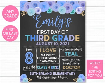 Floral First Day of School Sign: Girl Chalkboard Printable (Digital Download)
