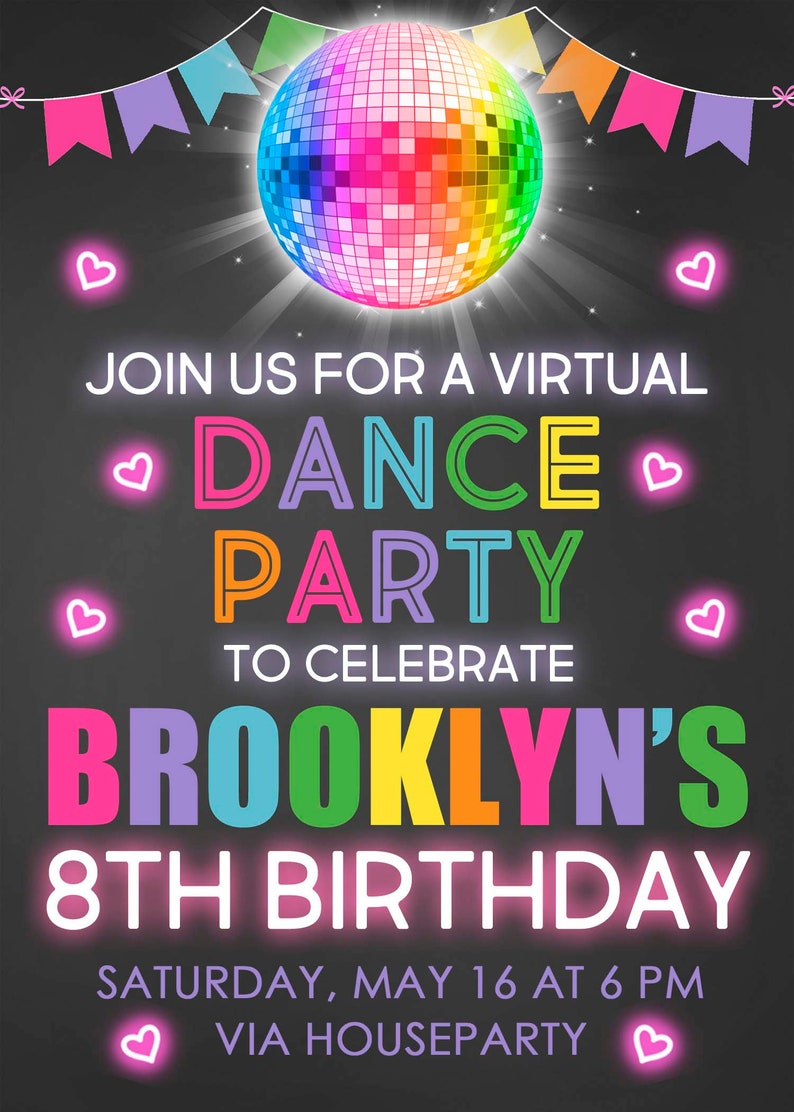 Virtual Birthday Party Invitation Dance Party Invitation Etsy