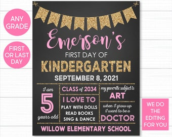 Pink and Gold First Day of School Sign, Chalkboard Printable (Digital Download)