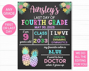Last Day Of School Sign PRINTABLE, Girl Last Day Of School Sign, Last Day Of School Chalkboard Printable, Girl First Day Of School Sign