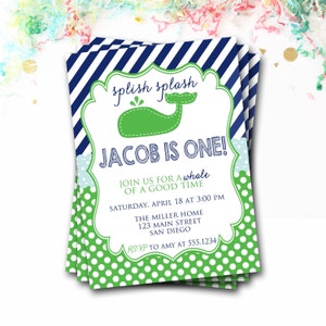 Whale Birthday Invitation, Whale Invitation, Ocean Birthday Invitation, Nautical Birthday Invitation, Under The Sea Birthday Invitation