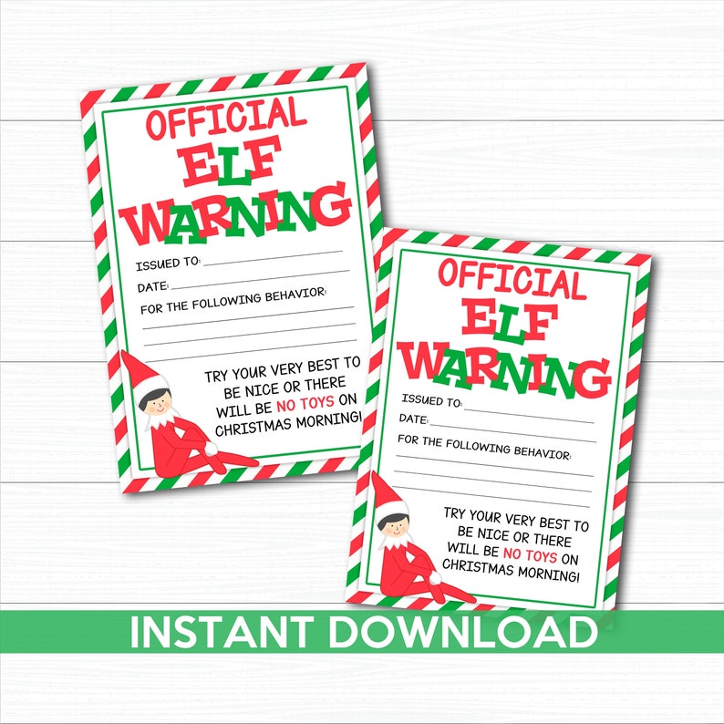 PRINTABLE Elf Warning Note Elf Warning Card Official Elf - Etsy
