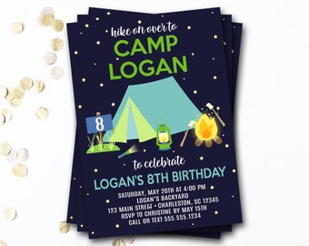 Camping Birthday Invitation: Adventure Party, Sleepover Invite (Digital or Printed)