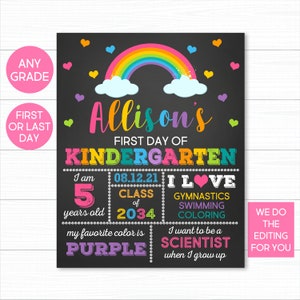 First Day Of School Sign, Rainbow First Day Of School Sign, First Day Of School Chalkboard, Girl First Day Of School Sign,Last Day of School