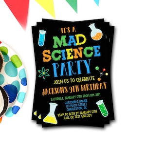 Science Birthday Invitation, Mad Science Party Invitation, Mad Scientist Party Invitation, Science Invite, Boy Birthday Invitation