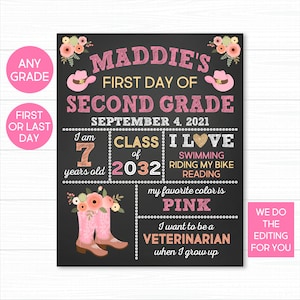 First Day Of School Sign, Cowgirl First Day Of School Sign, First Day Of School Chalkboard, Girl First Day Of School Sign,Last Day of School