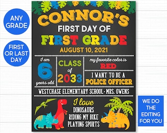 Dinosaur First Day of School Chalkboard Sign (PRINTABLE)