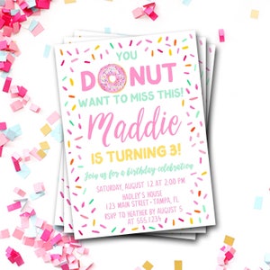 Donut Birthday Invitation, Donut First Birthday Invitation, You Donut Want To Miss This, Girl Donut Birthday Invitation, Donut Party