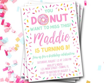 Donut Birthday Invitation, Donut First Birthday Invitation, You Donut Want To Miss This, Girl Donut Birthday Invitation, Donut Party