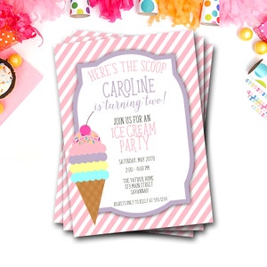 Ice Cream Birthday Party Invitation: Girl First Birthday (Printable)