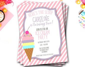 Ice Cream Birthday Invitation, Ice Cream Invitation, Ice Cream Party, First Birthday, Girl Birthday Invitation, Birthday Girl Invitation