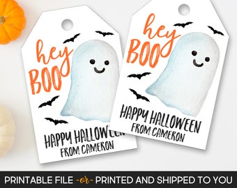 Personalized Ghost Halloween Tags, Treat Bag Favors (Printable or Printed)