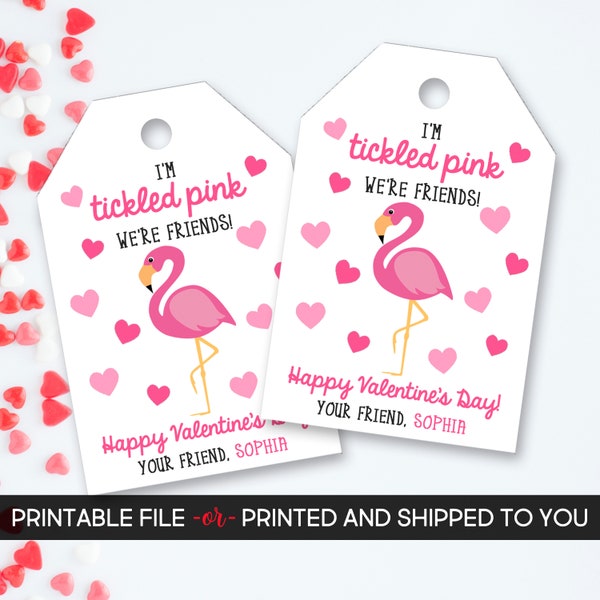 Flamingo Valentine's Day Tag, Flamingo Valentine's Tag, Tickled Pink, Flamingo, Personalized Valentine's Tag,Printable Valentine's Day Tags