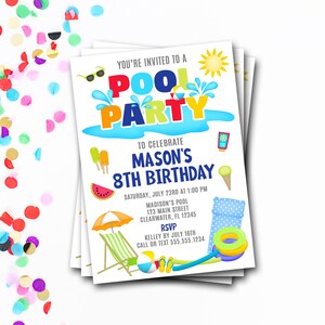 Pool Party Invitation, Pool Party Birthday Invitation, Swimming Birthday Party, Summer Birthday Party, Pool Invitation, Splash Pad Party