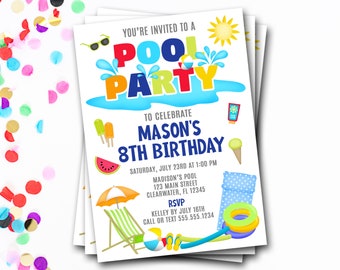 Pool Party Birthday Invitation: Summer Splash (Digital or Printed)