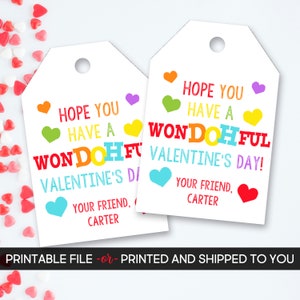 Valentine's Day Tag, Wondohful, Playdough Valentine's Tag, Colorful Valentines, Personalized Valentine's Tag, Printable Valentine's Day Tags