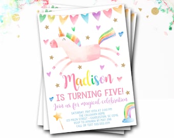 Unicorn Birthday Invitation, Rainbow Unicorn Invitation, Magical Unicorn Birthday, Rainbow Birthday Invitation, Unicorn Birthday Invite