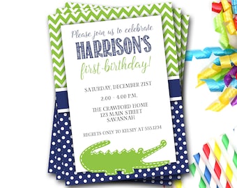 Alligator Birthday Invitation, Alligator Invitation, Gator Birthday Invitation, Preppy Birthday Invitation, Boy Birthday, First Birthday